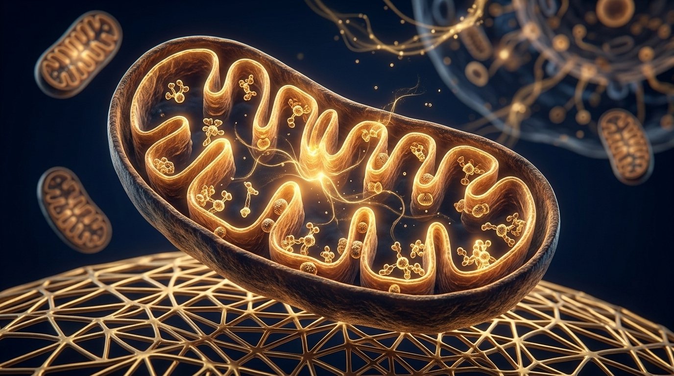 Cross-section of mitochondrial cristae showing cardiolipin molecules at the inner membrane folds — the precise target of SS-31