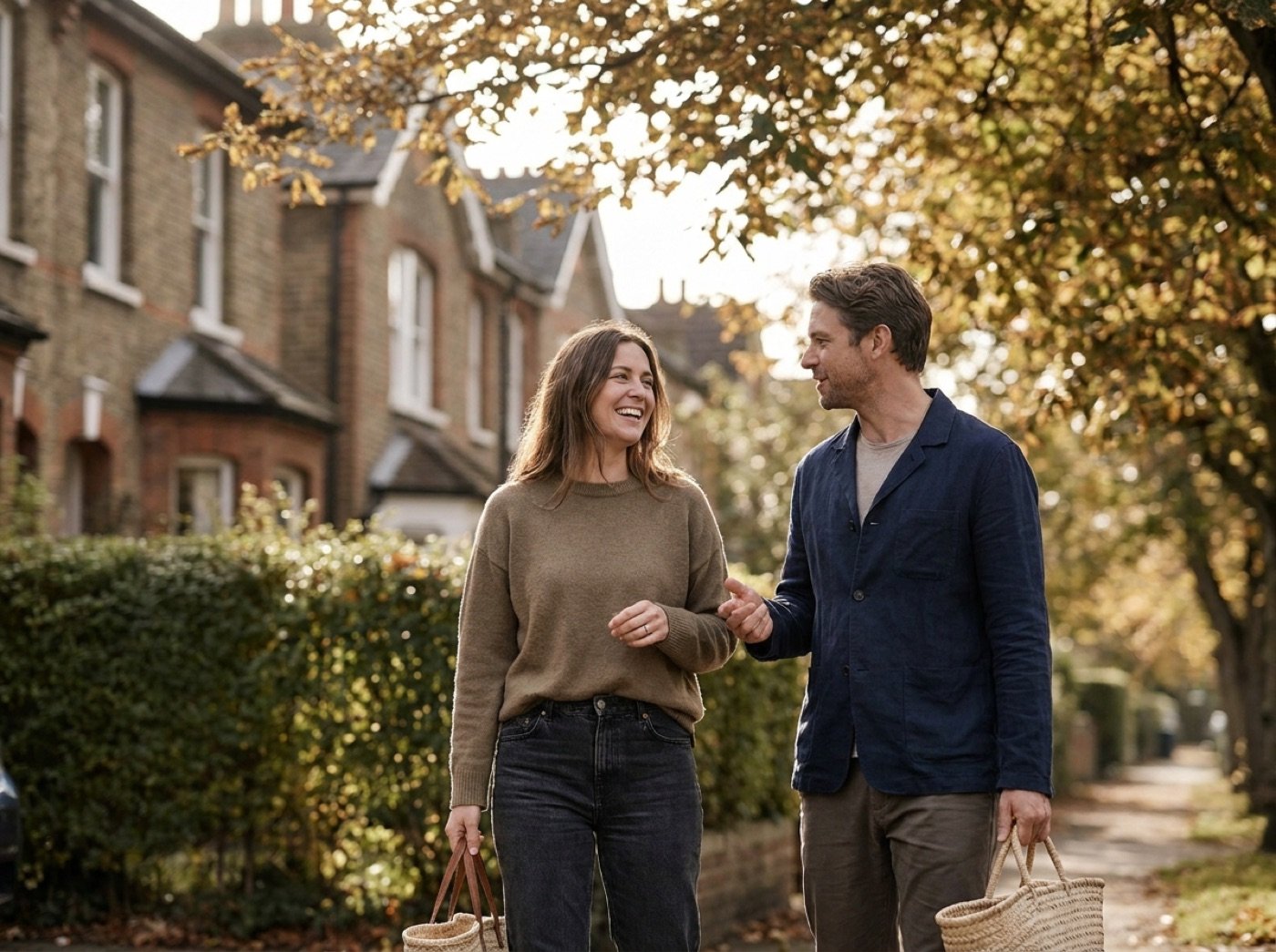 Couple walking in their neighborhood